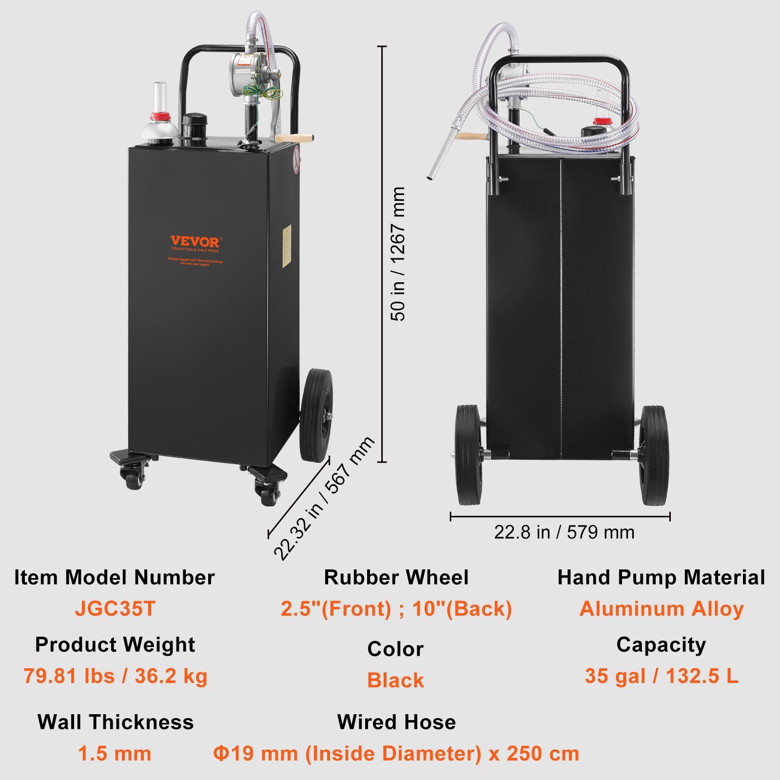 Kuro talpa su ratukais VEVOR 35 Gallon Fuel Caddy, 132 l