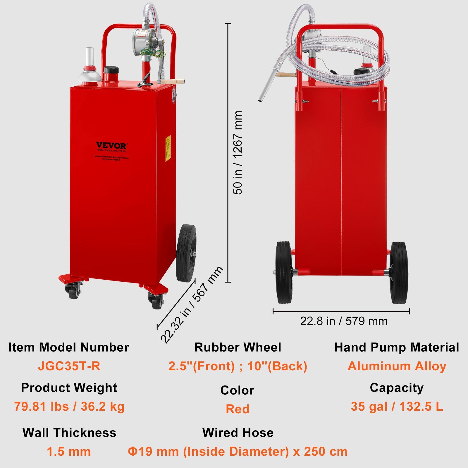 Mobili kuro talpa VEVOR 35 Gallon Fuel Caddy, 132 l