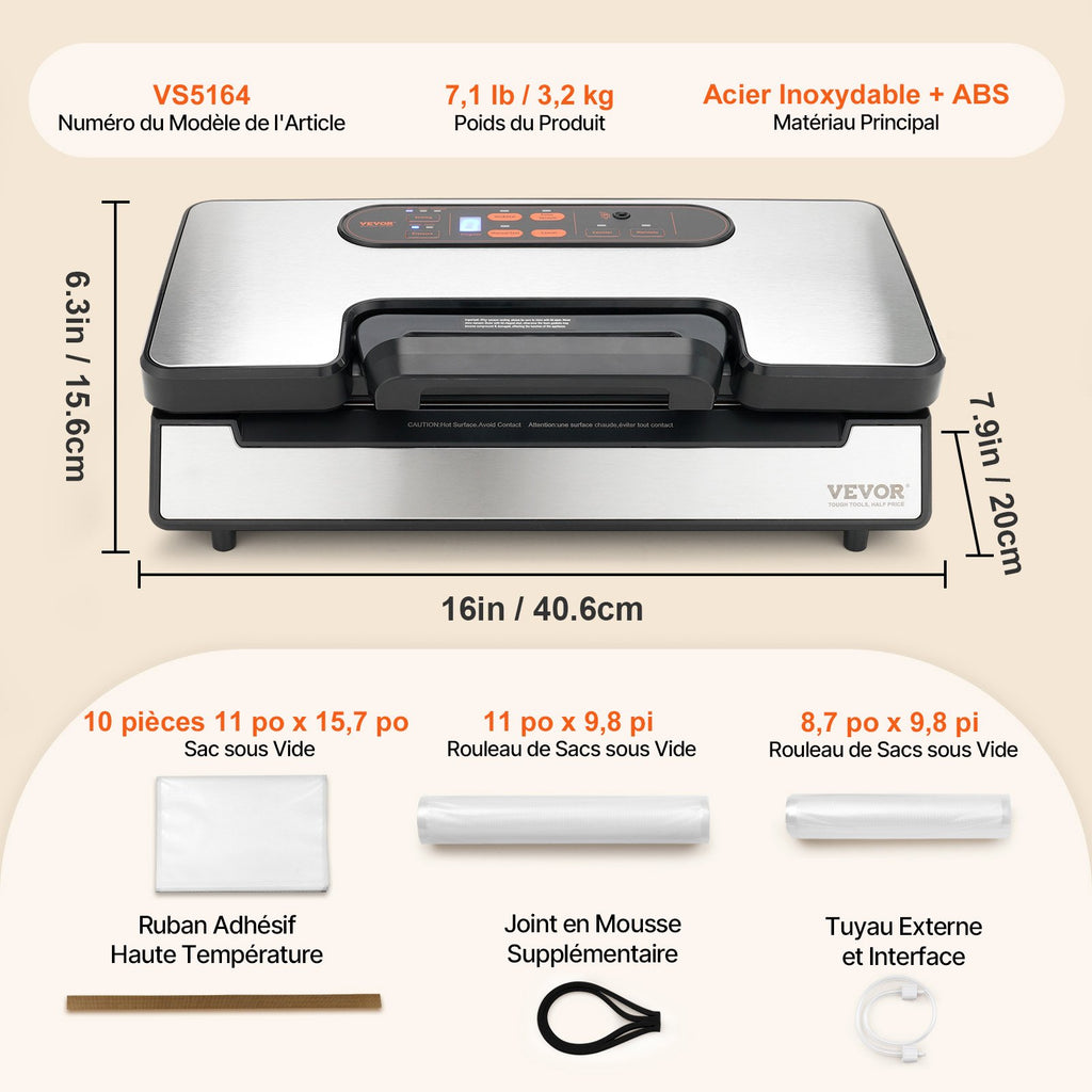 Vakuuminis maisto pakavimo aparatas VEVOR VS5164, 90 kPa