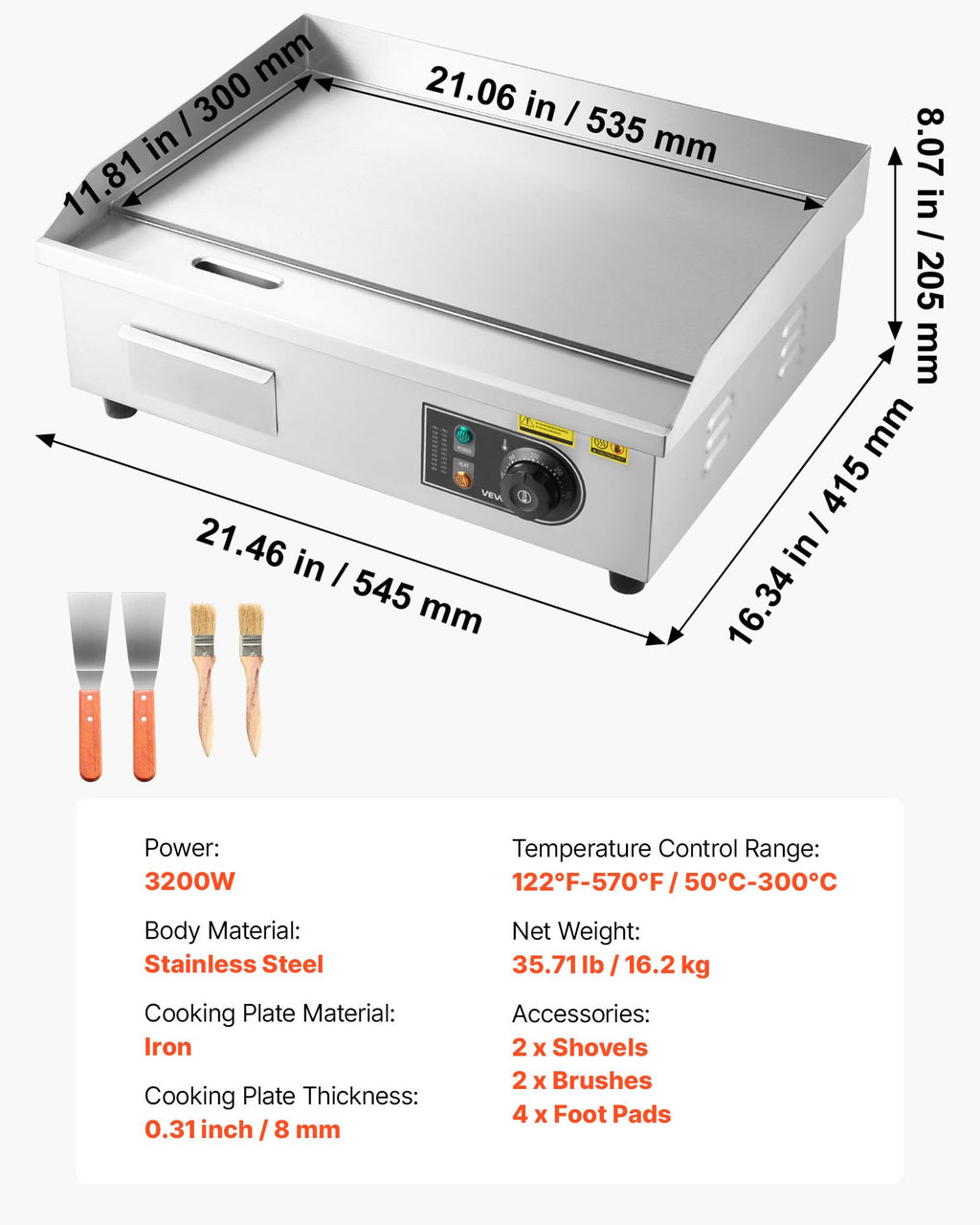 Elektrinis kepimo paviršius VEVOR YS-540-EU, 3200W
