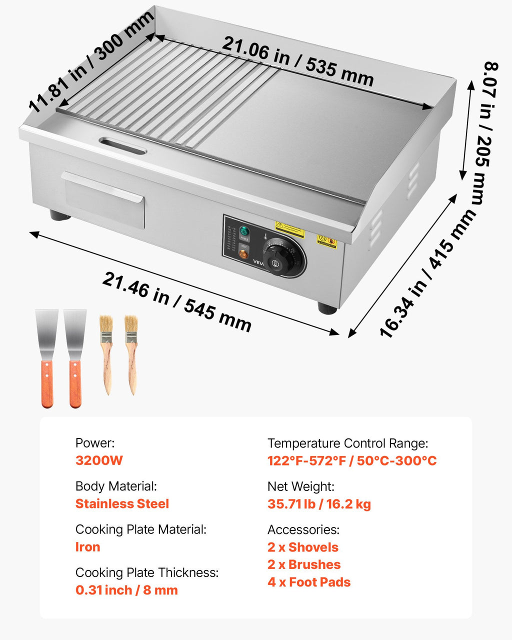 Elektrinis kepimo paviršius VEVOR YS-540B-EU, 3200W