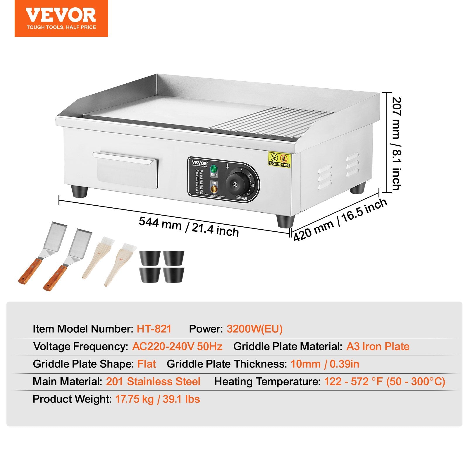 Elektrinis kepimo paviršius VEVOR HT-821, 3200W