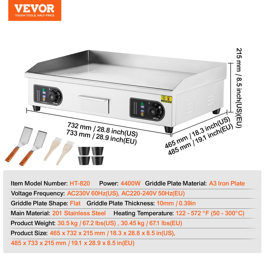 Elektrinė kepimo plokštuma VEVOR HT-820, 4400W