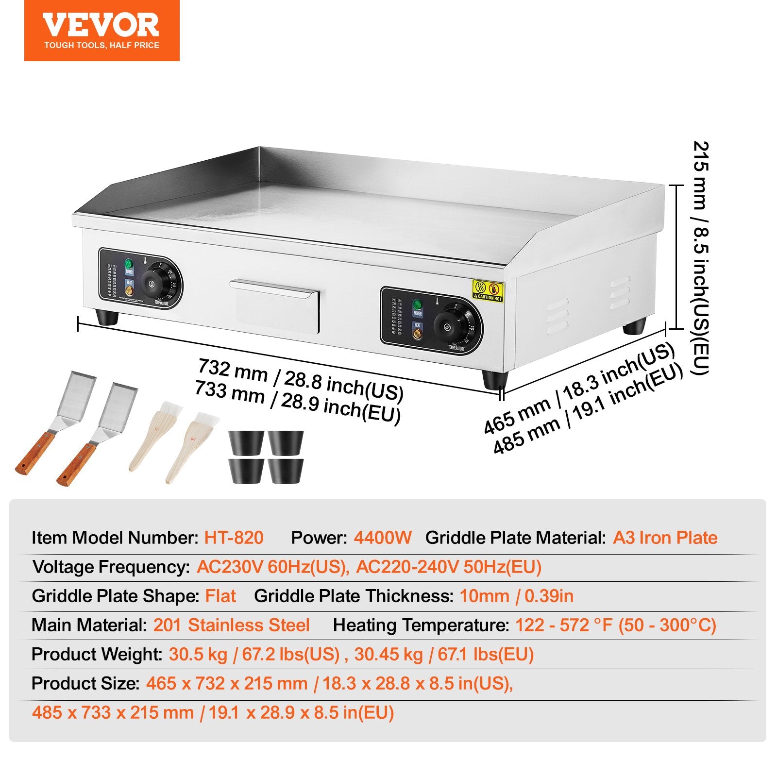 Elektrinė kepimo plokštuma VEVOR HT-820, 4400W