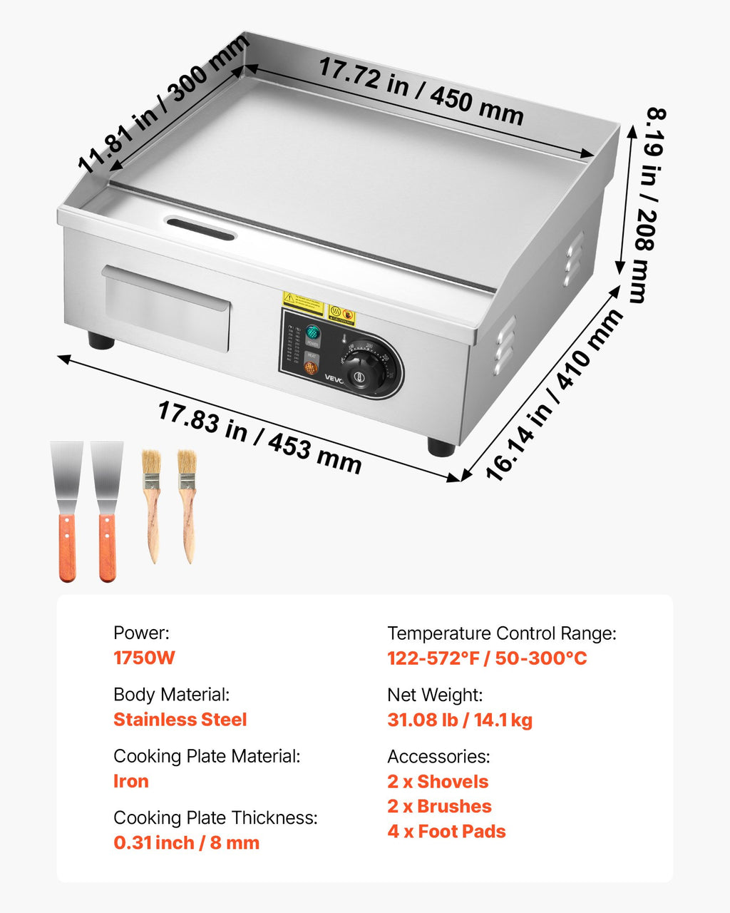 Elektrinis kepimo paviršius VEVOR YS-450-EU, 2800W