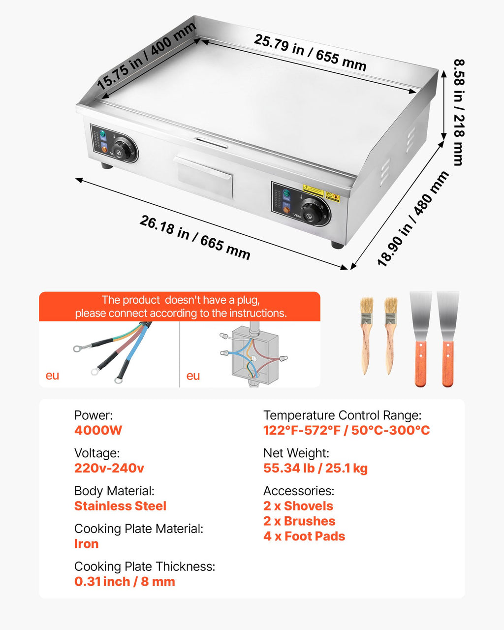 Elektrinis kepimo paviršius VEVOR YS-660-EU, 4000W