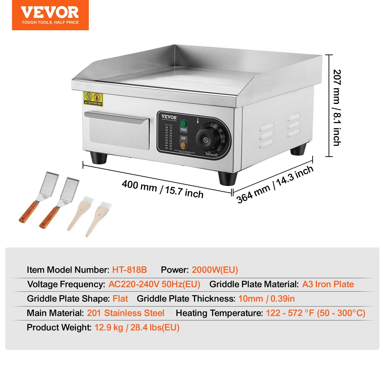 Elektrinė kepimo plokštuma VEVOR HT-818B, 2000W