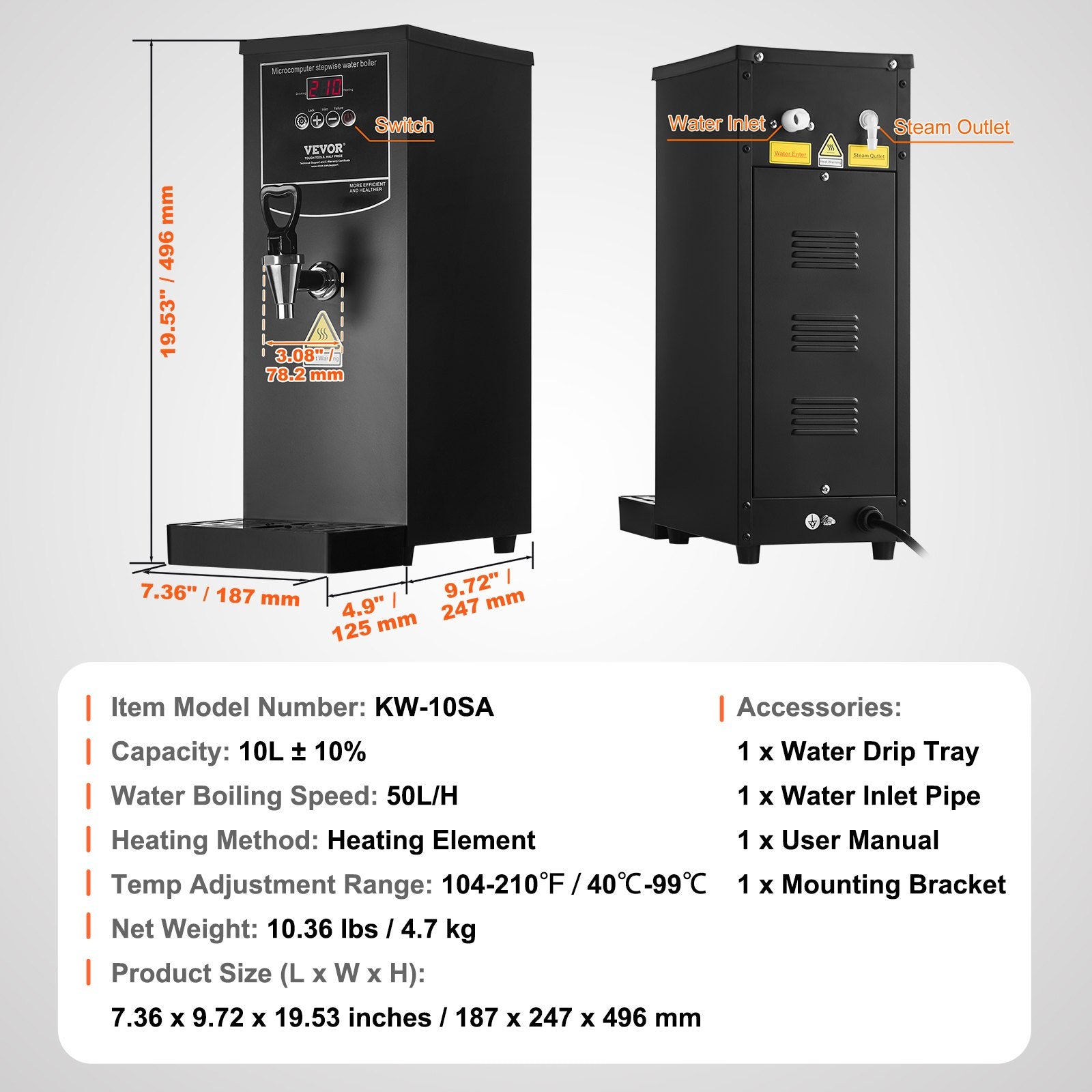 Komercinis vandens virintuvas VEVOR KW-10SA, 2500W