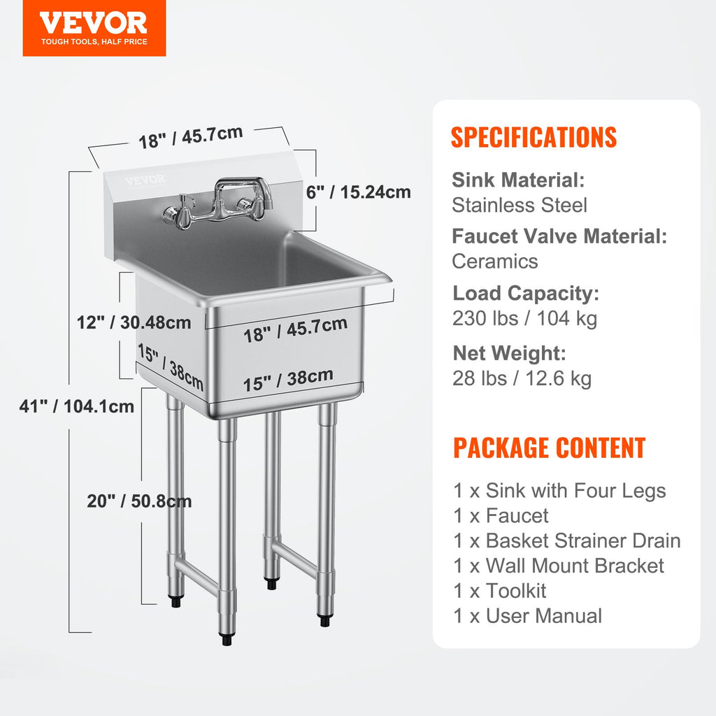 Nerūdijančio plieno plautuvė VEVOR S1C-151512, 45,7 x 104,1 cm