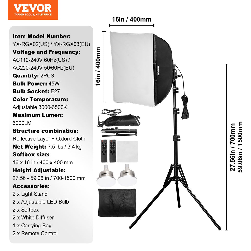 Studijinis apšvietimo komplektas VEVOR YX-RGX03(EU), 40x40 cm