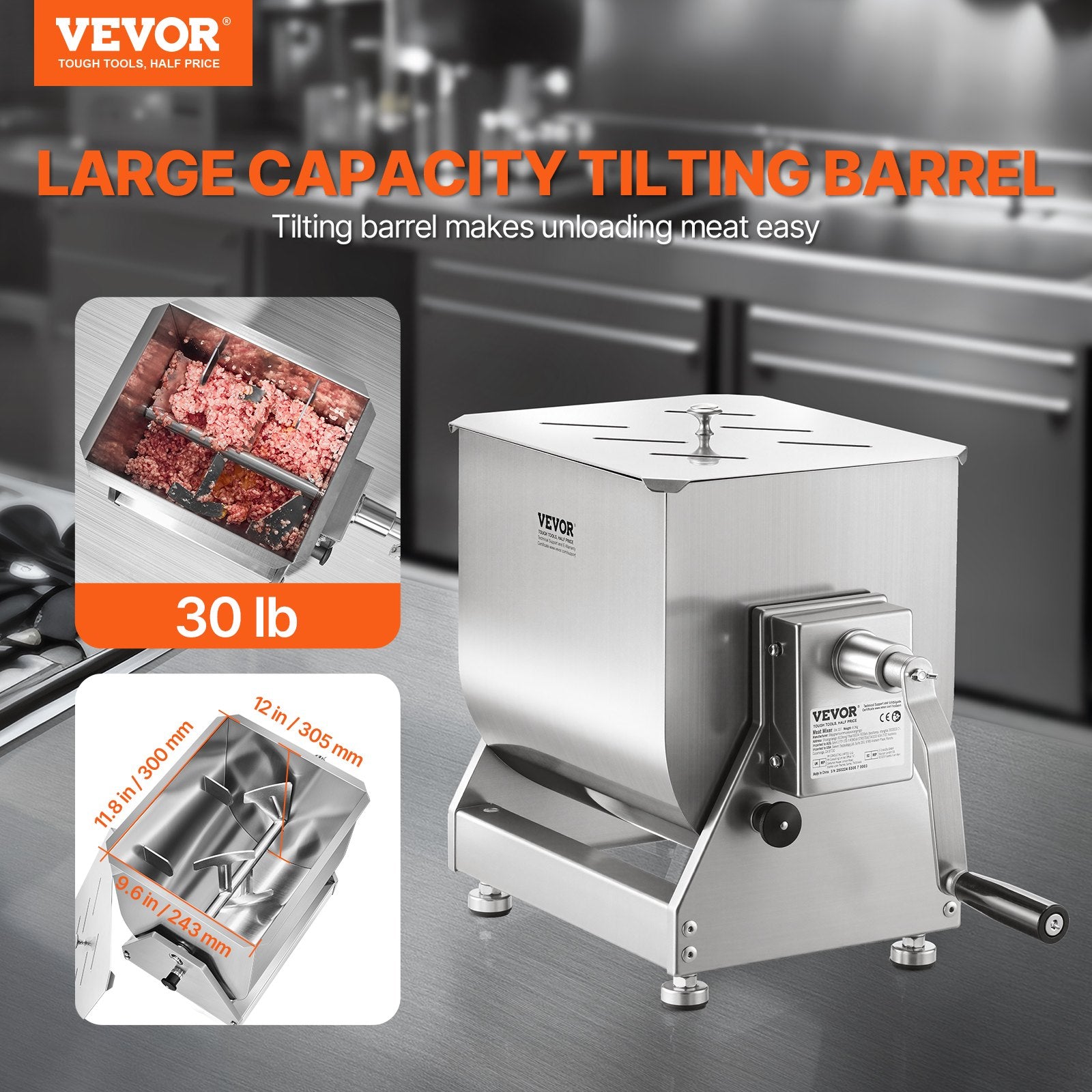 Rankinė mėsos maišyklė VEVOR BX-20T, 20 l talpa