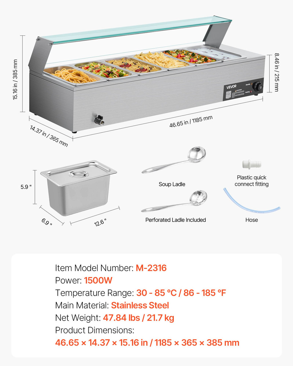 Maisto šildytuvas (Marmitas) VEVOR M-2316, 1500 W