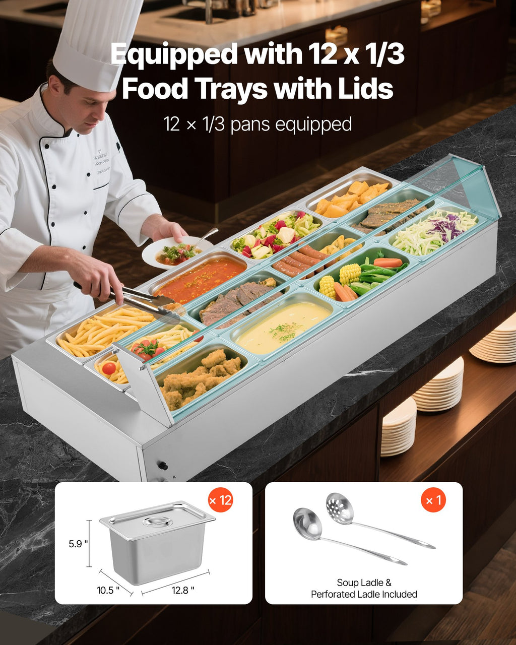 Maisto šildytuvas (Bain Marie) VEVOR M-2334, 1700W