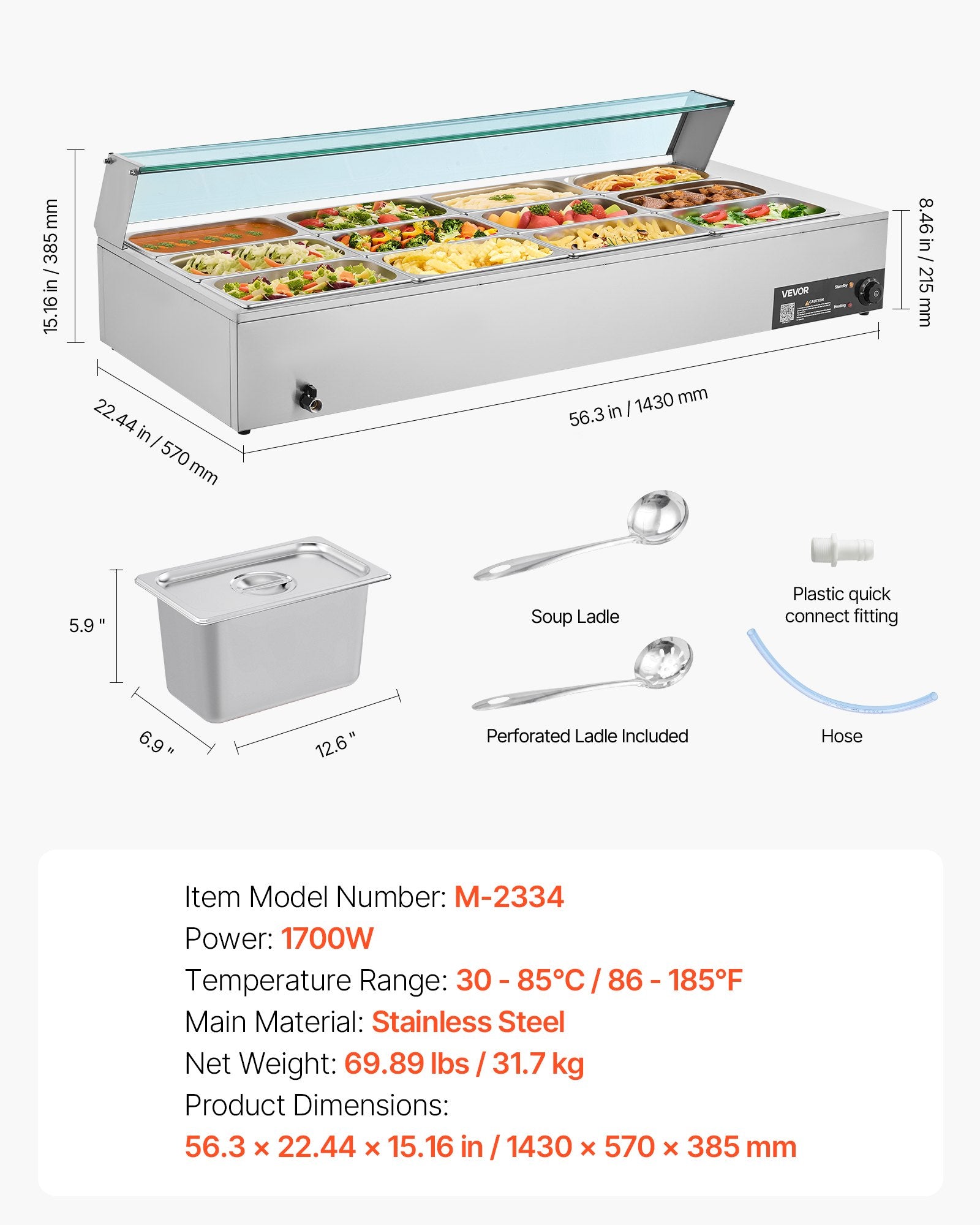 Maisto šildytuvas (Bain Marie) VEVOR M-2334, 1700W