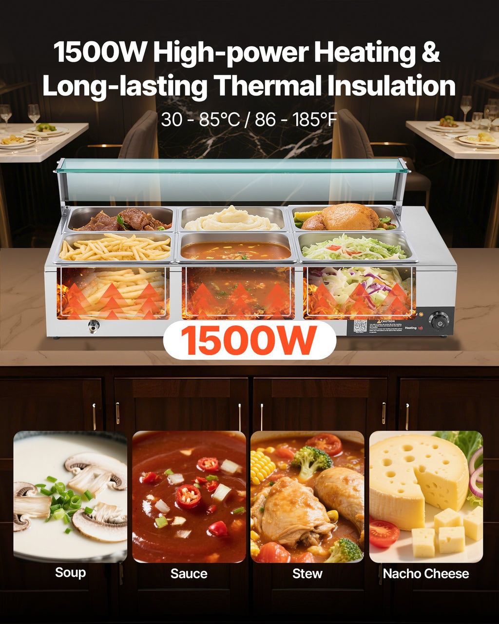 Maisto šildytuvas (Bain Marie) VEVOR M-2223, 1500W