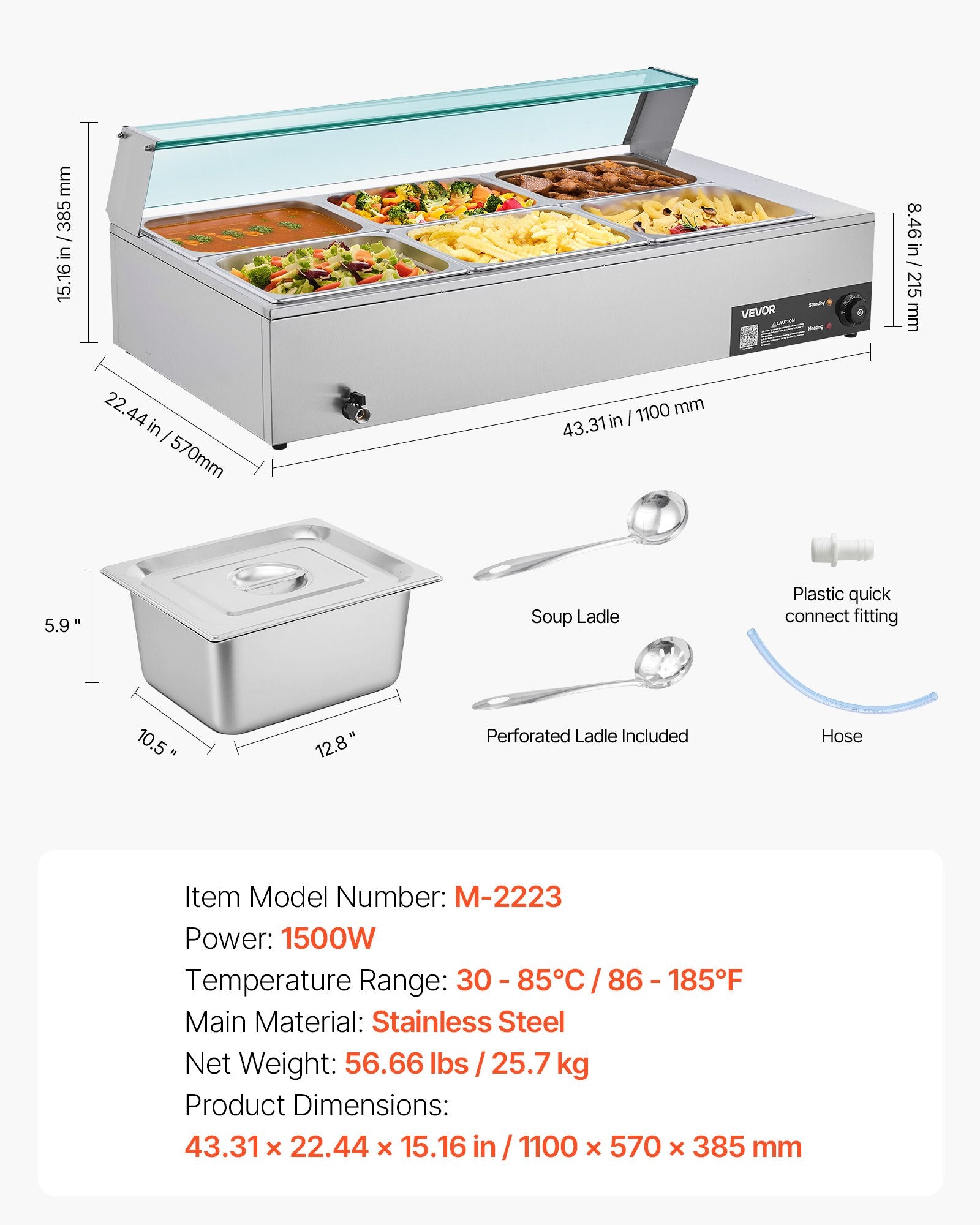 Maisto šildytuvas (Bain Marie) VEVOR M-2223, 1500W
