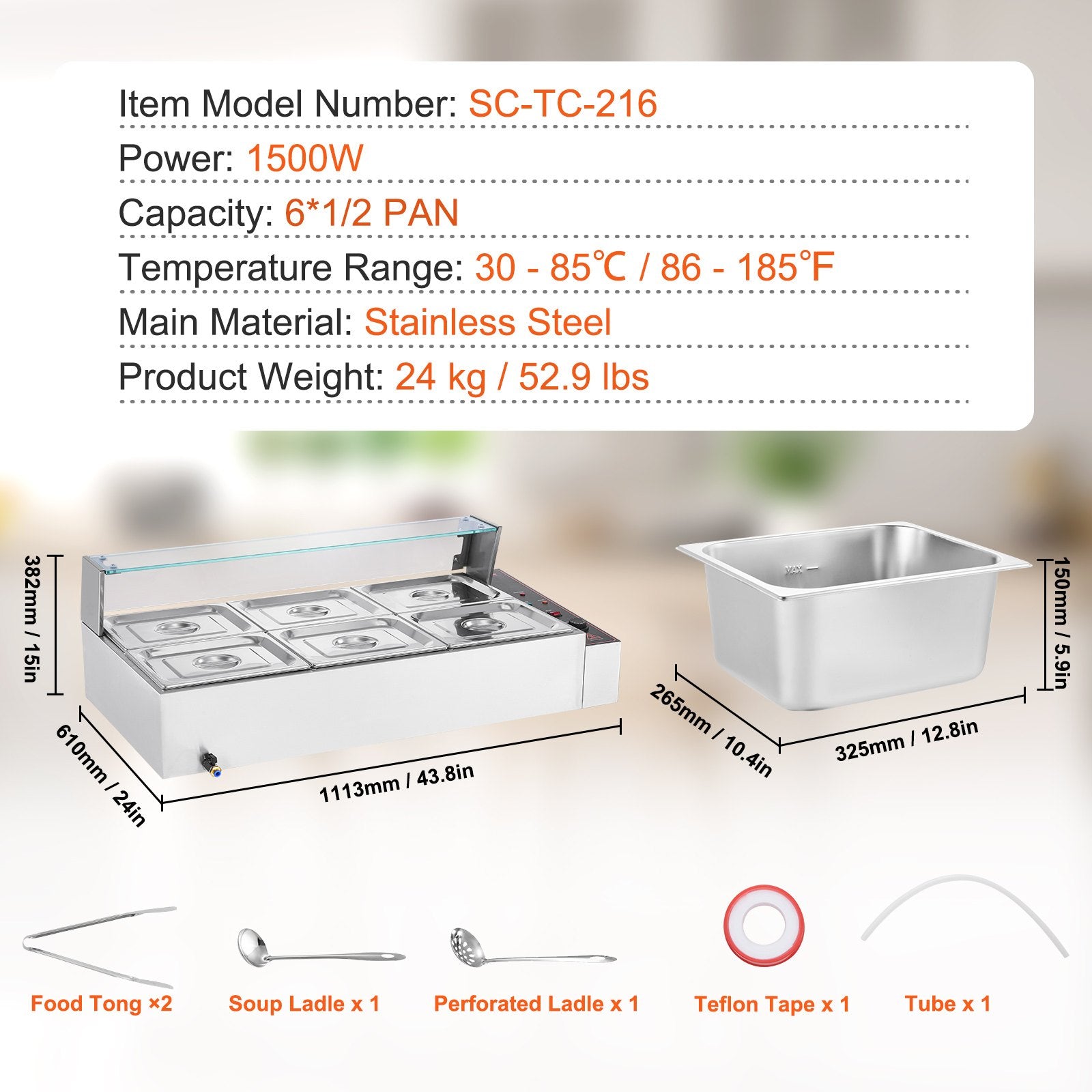 Maisto šildytuvas (Bain Marie) VEVOR SC-TC-216, 1500W