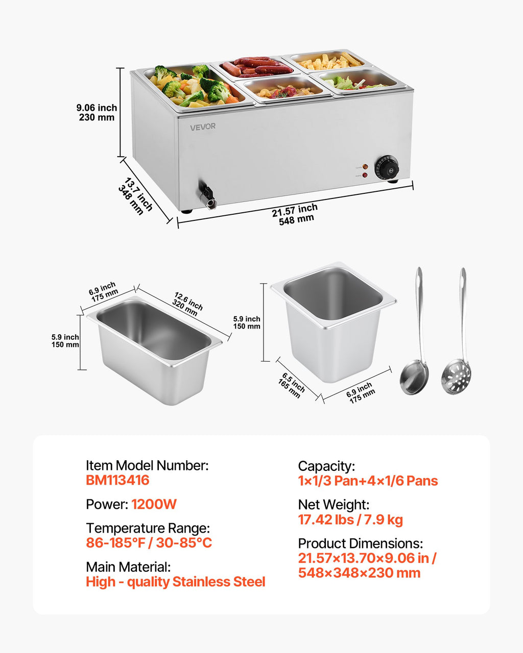 Maisto šildytuvas (Bain Marie) VEVOR M-112, 1200W