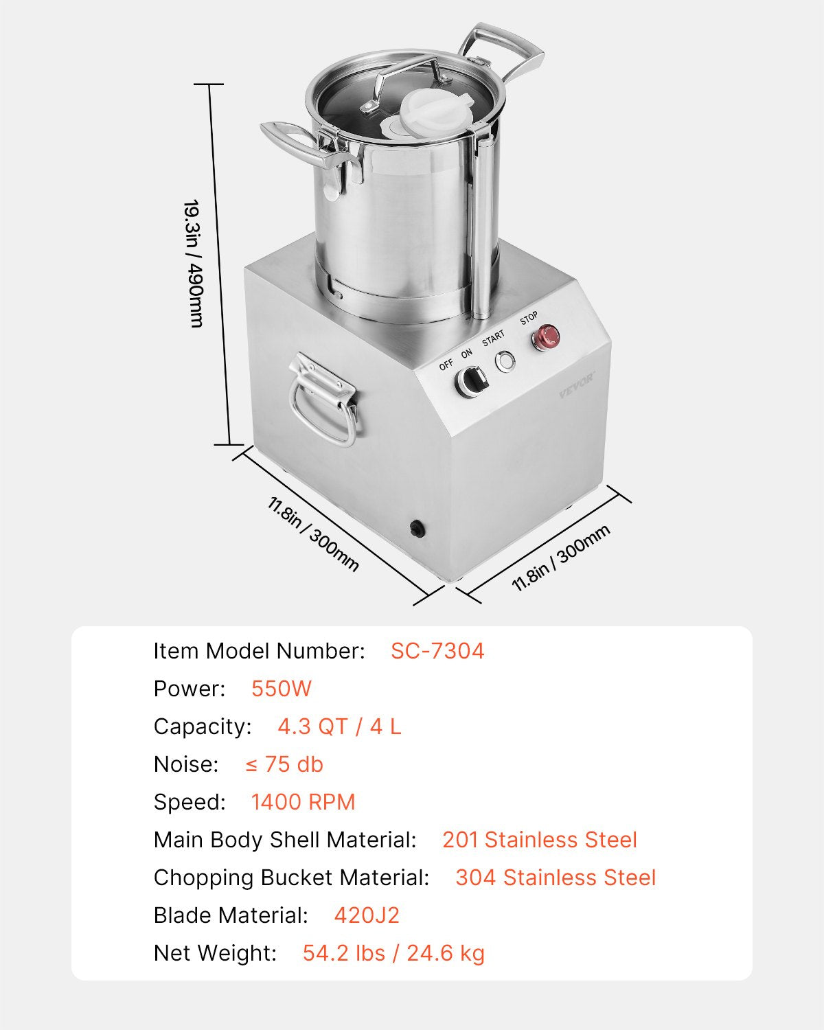Maisto smulkintuvas VEVOR SC-7304, 4 l talpos