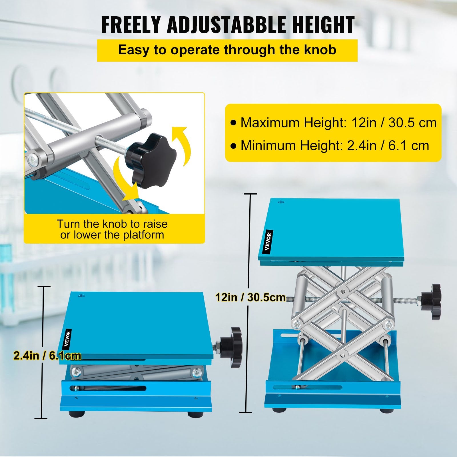 Laboratorinis keltuvas VEVOR 8" x 8", 40 kg keliamoji galia