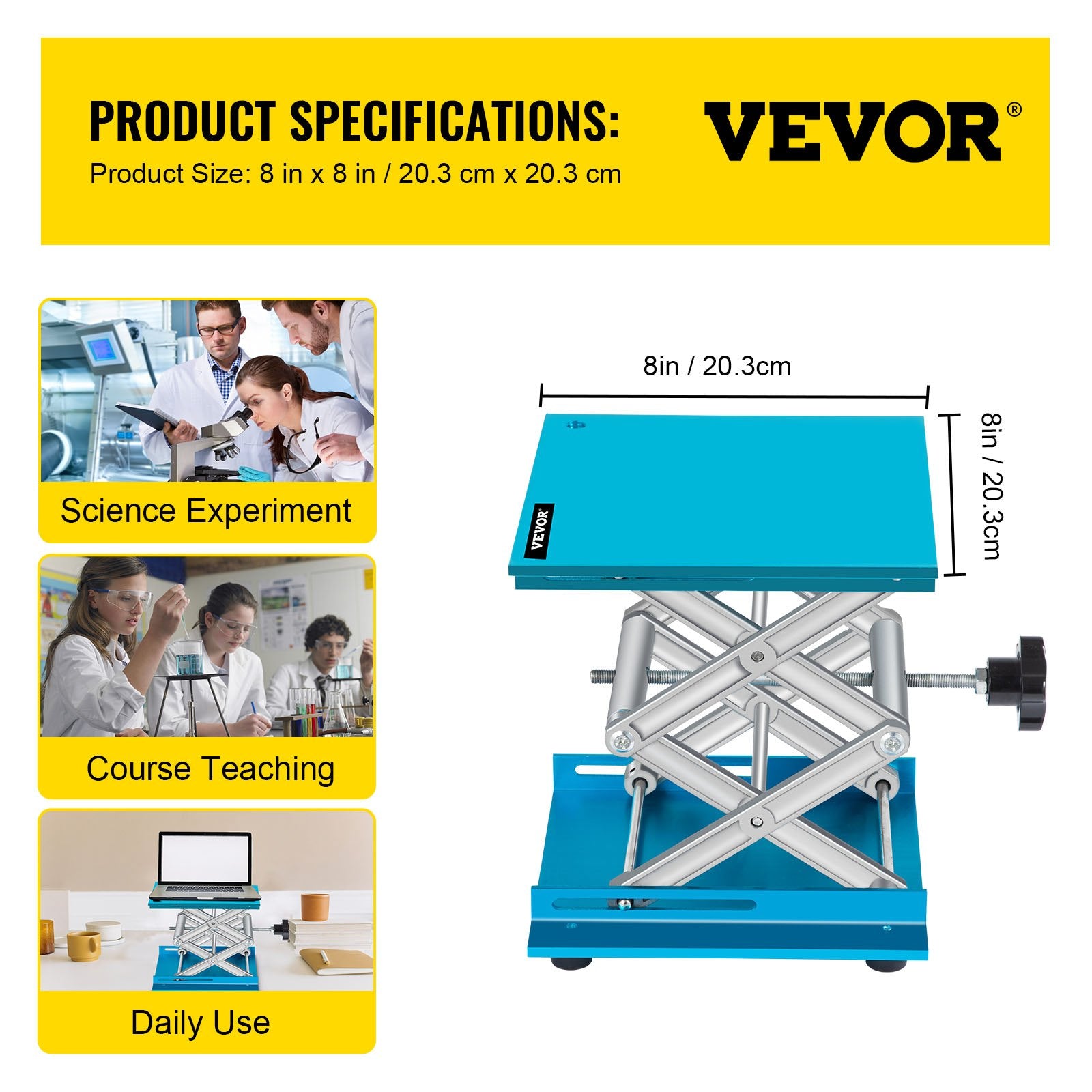 Laboratorinis keltuvas VEVOR 8" x 8", 40 kg keliamoji galia