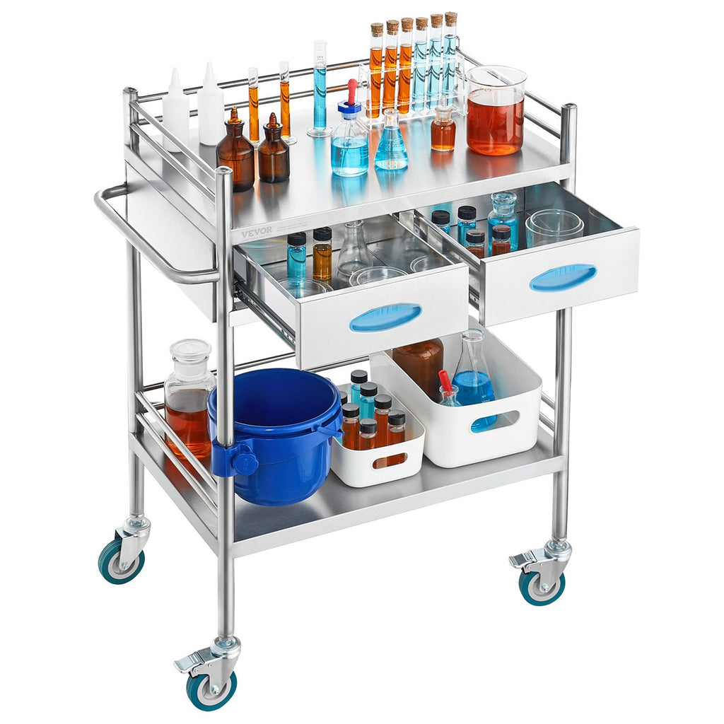 Laboratorinis vežimėlis VEVOR K-ST529, 2 lentynos ir 2 stalčiai
