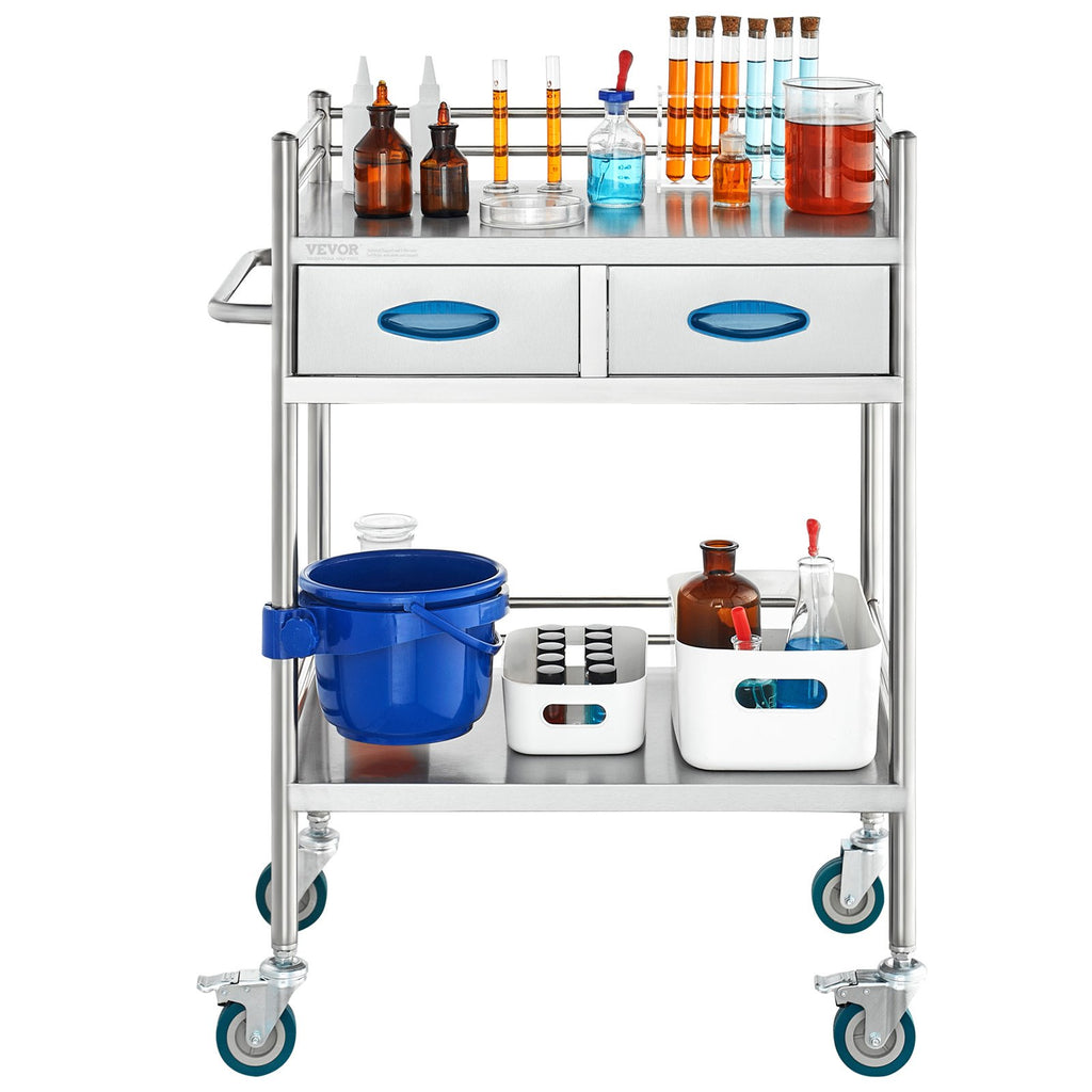 Laboratorinis vežimėlis VEVOR K-ST529, 2 lentynos ir 2 stalčiai