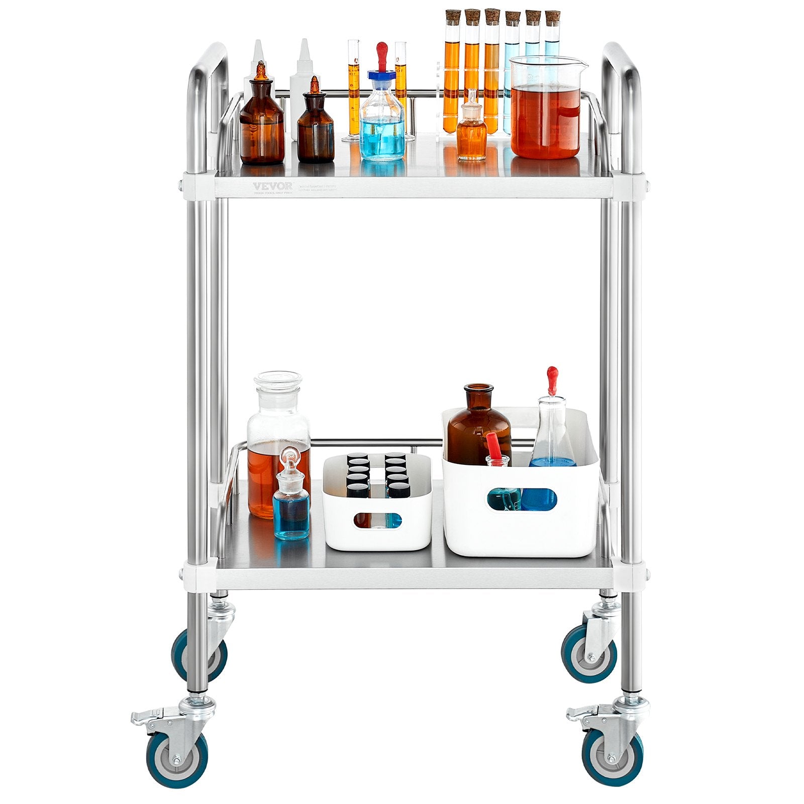 Laboratorinis vežimėlis VEVOR K-ST753, 2 lentynos, 100 kg apkrova