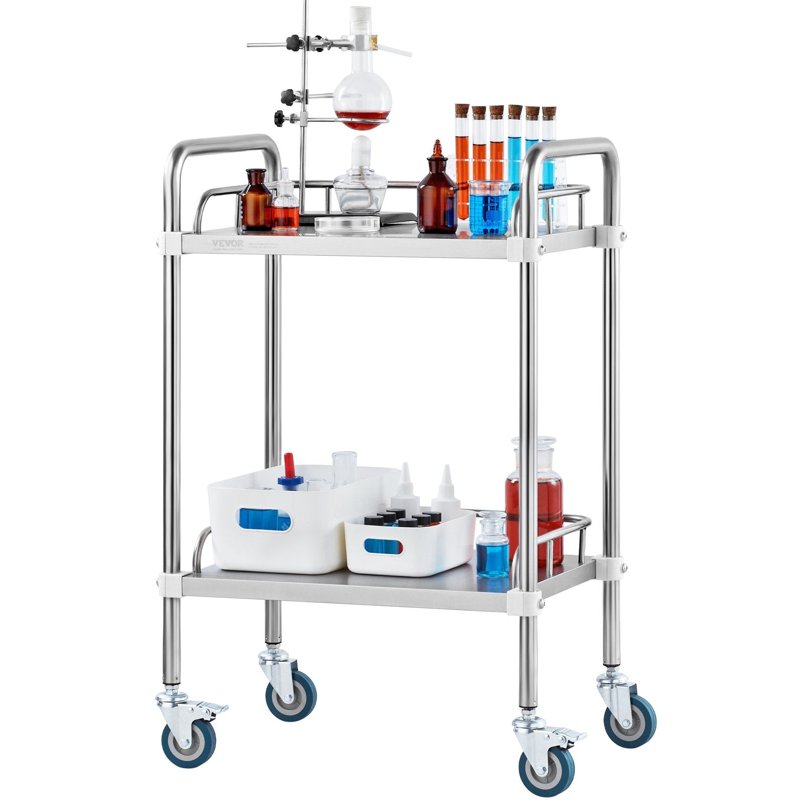 Laboratorinis vežimėlis VEVOR K-ST753, 2 lentynos, 100 kg apkrova