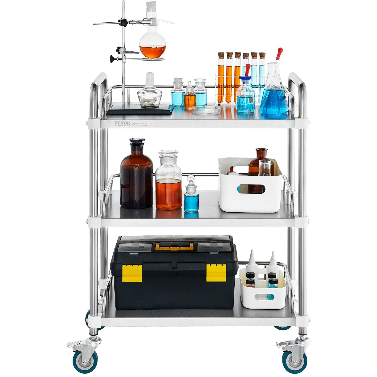 Laboratorinis vežimėlis VEVOR K-ST756, 3 lentynos