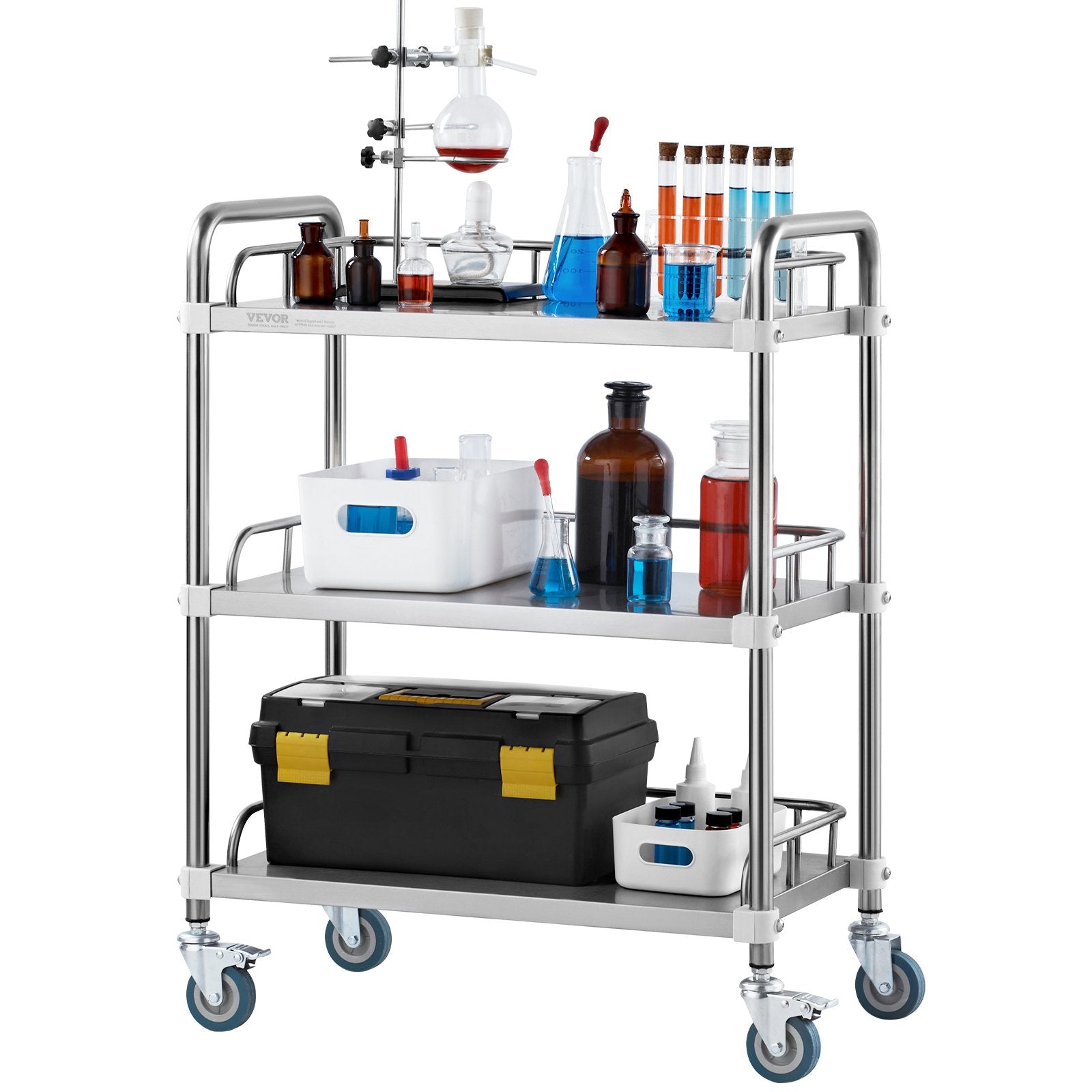 Laboratorinis vežimėlis VEVOR K-ST756, 3 lentynos