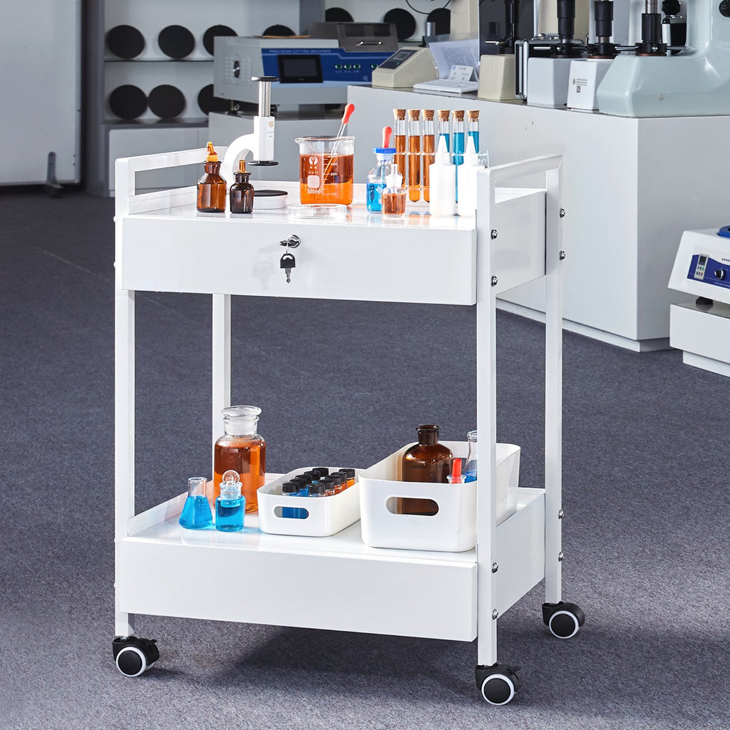 Laboratorinis vežimėlis VEVOR K-SH004, 2 lentynos ir 2 stalčiai