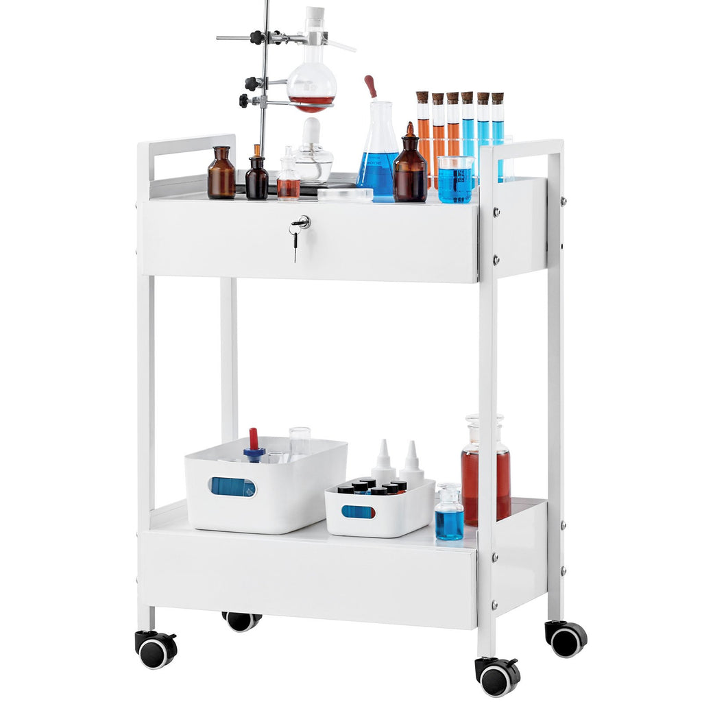 Laboratorinis vežimėlis VEVOR K-SH004, 2 lentynos ir 2 stalčiai