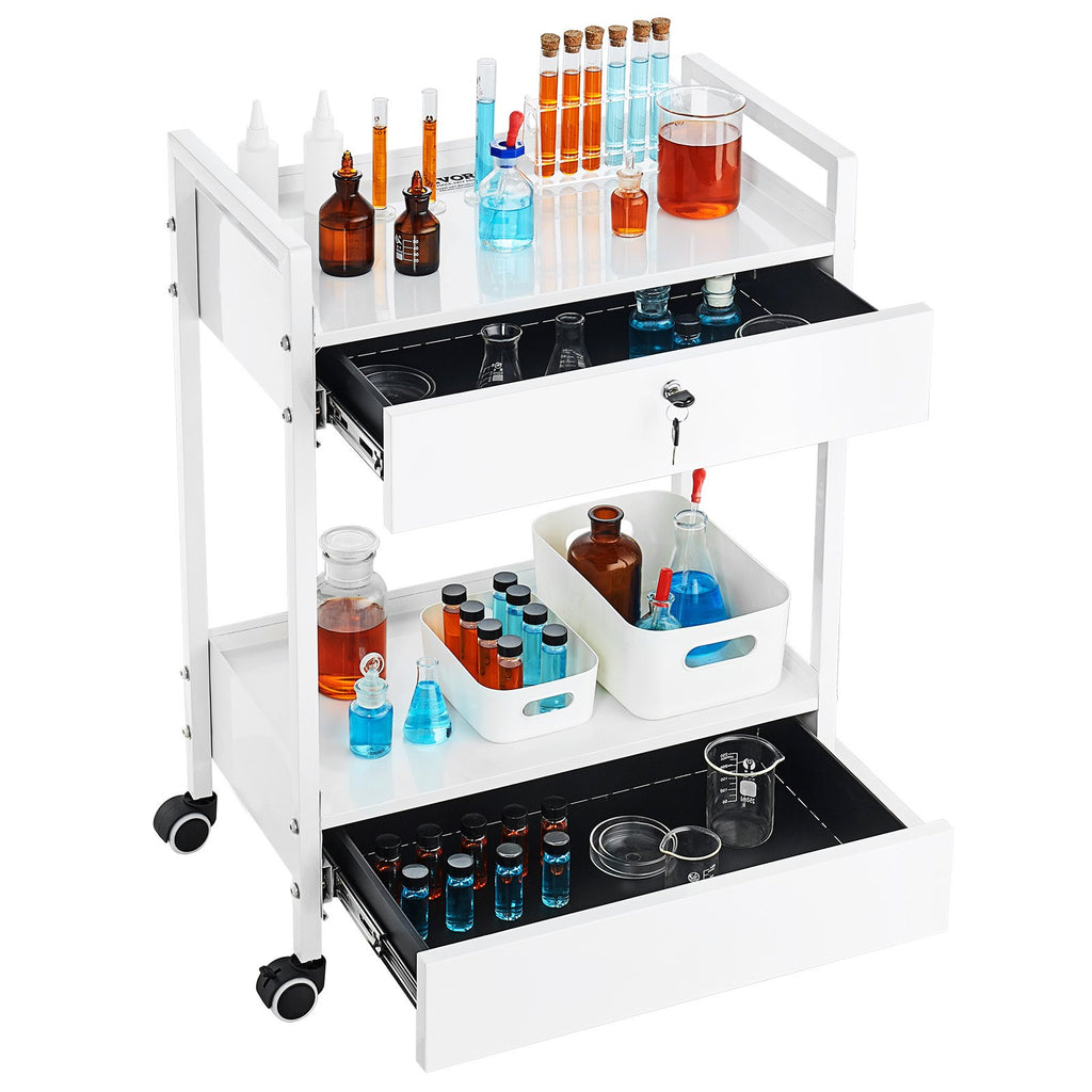 Laboratorinis vežimėlis VEVOR K-SH004, 2 lentynos ir 2 stalčiai