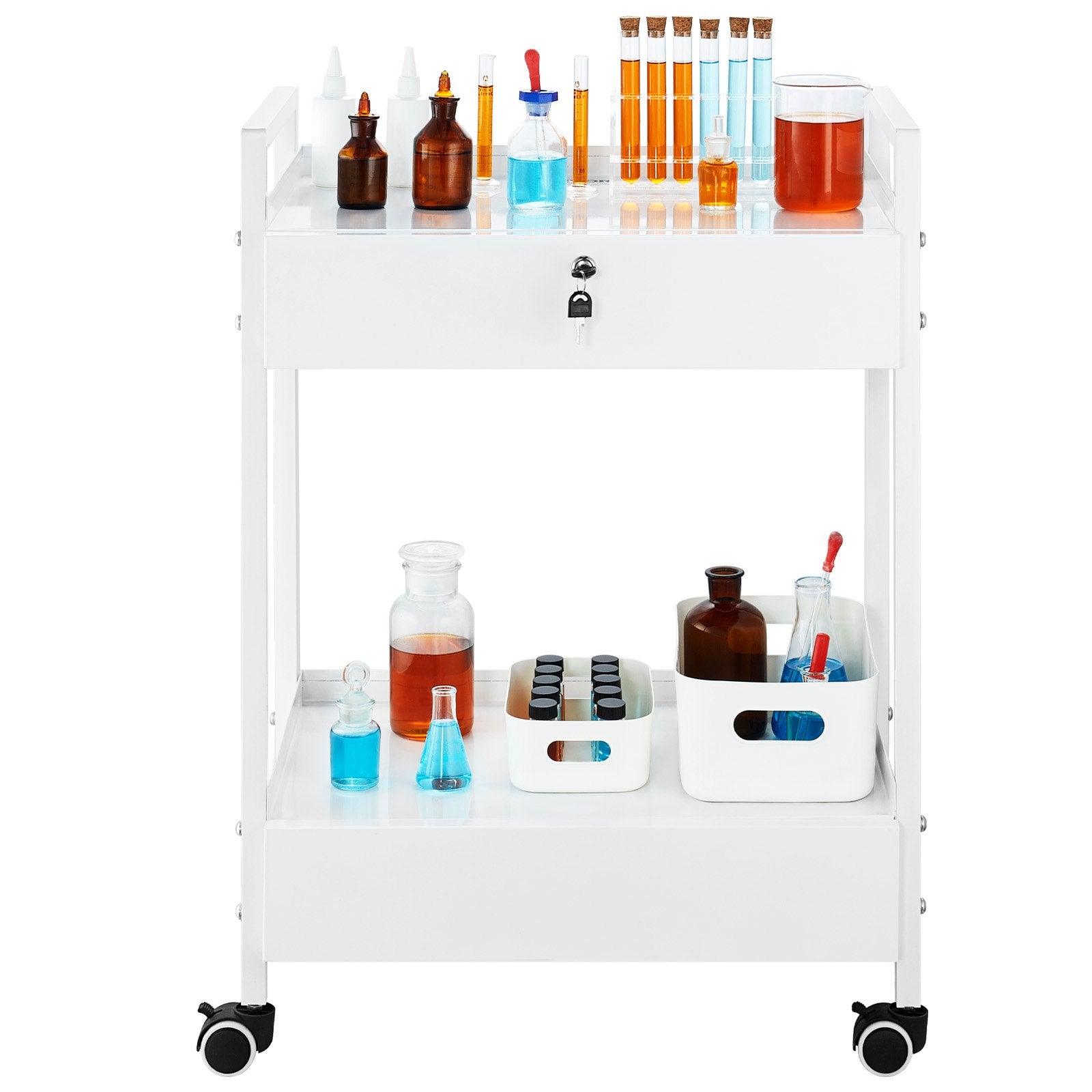 Laboratorinis vežimėlis VEVOR K-SH004, 2 lentynos ir 2 stalčiai