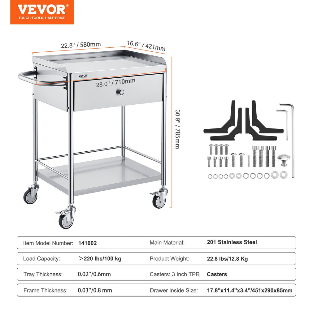 Medicininis vežimėlis VEVOR 141002, 100 kg apkrova