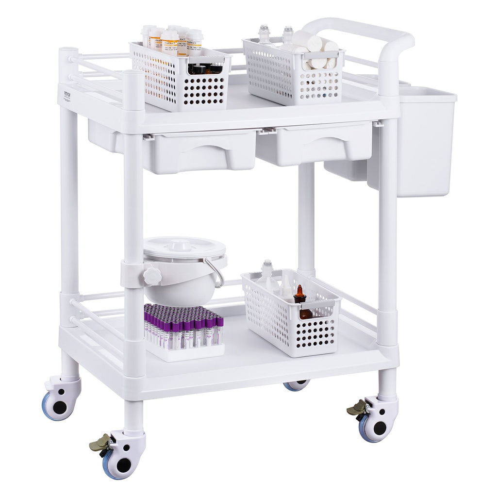 Laboratorinis vežimėlis VEVOR K-UT103A1, 2 lentynos ir 2 stalčiai