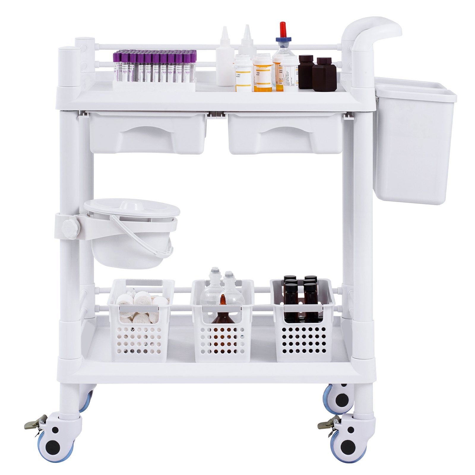 Laboratorinis vežimėlis VEVOR K-UT103A1, 2 lentynos ir 2 stalčiai