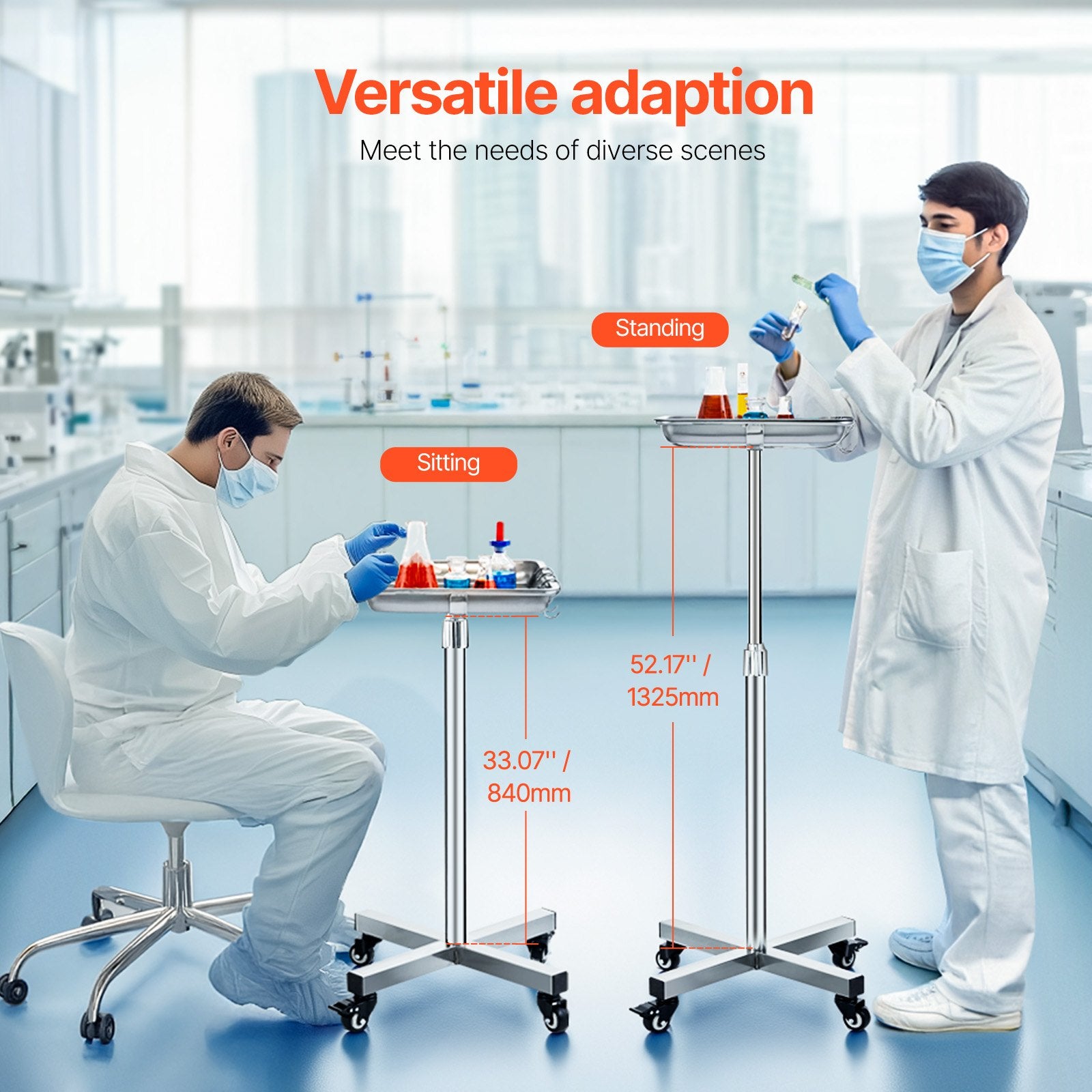 Medicininis instrumentų staliukas VEVOR B1Q01007, reguliuojamas aukštis 840-1325 mm