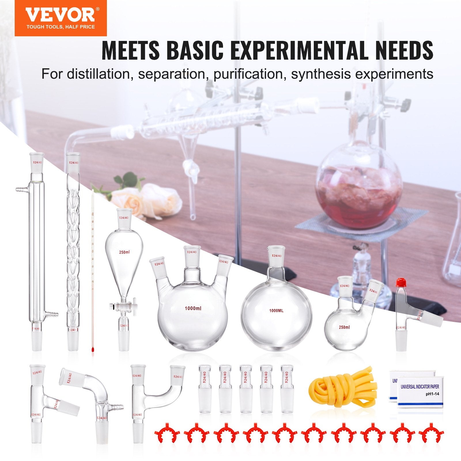Laboratorinis distiliavimo rinkinys VEVOR YHEO-8, 1000 ml