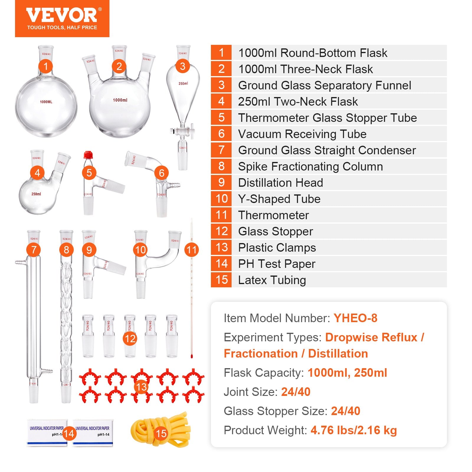 Laboratorinis distiliavimo rinkinys VEVOR YHEO-8, 1000 ml