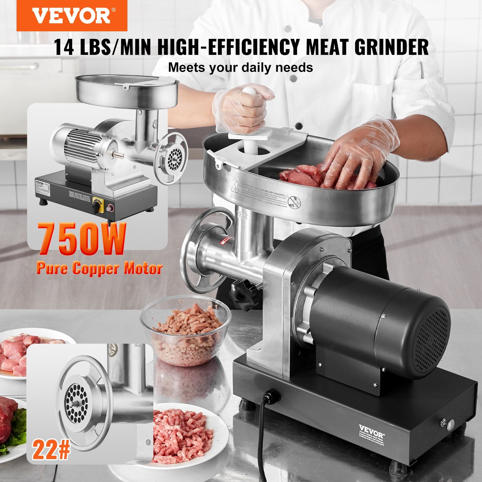 Elektrinė mėsos malimo mašina VEVOR 1A-EG822, 6,35 kg/min