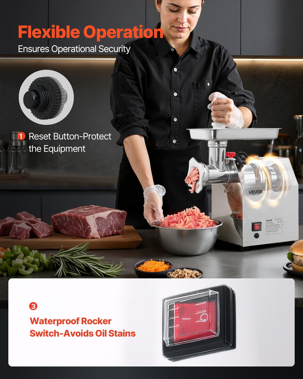 Pramoninė elektrinė mėsmalė VEVOR 12, 3,2 kg/min.