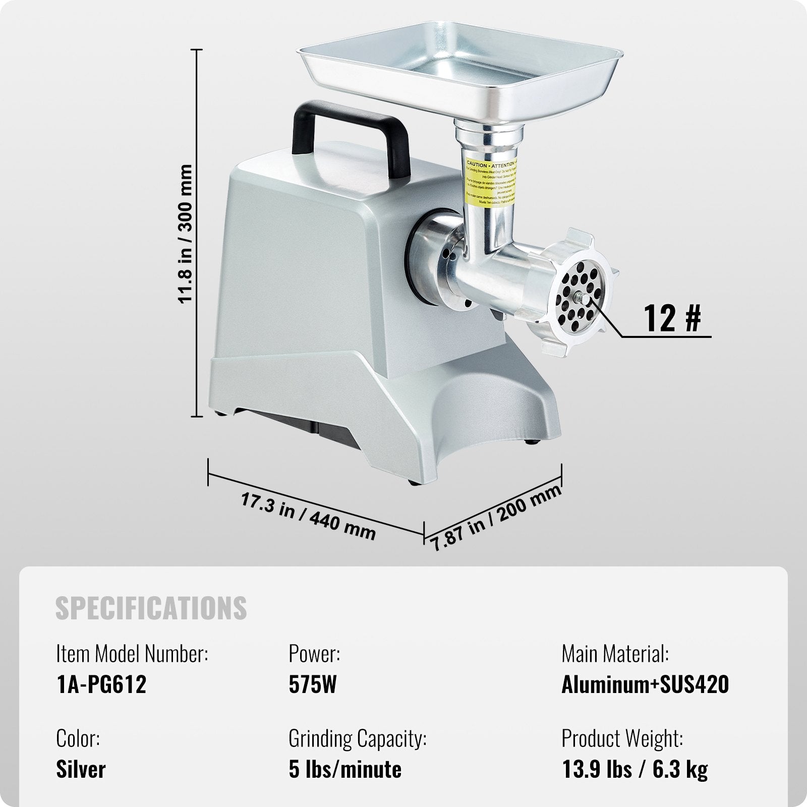 Elektrinė mėsos malimo mašina VEVOR 1A-PG612G, 800 W