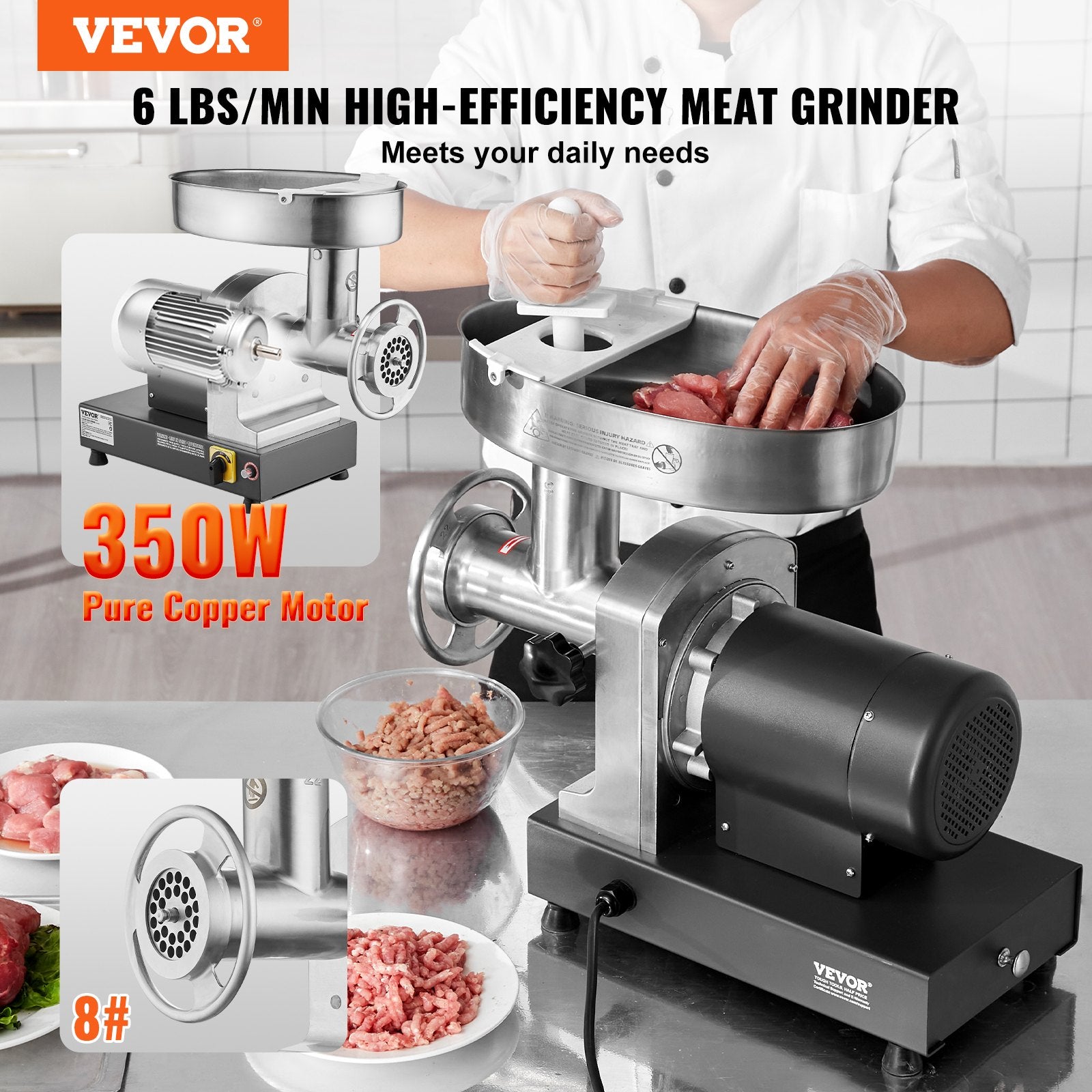 Elektrinė mėsos malimo mašina VEVOR 1A-EG808, 2,7 kg/min našumas