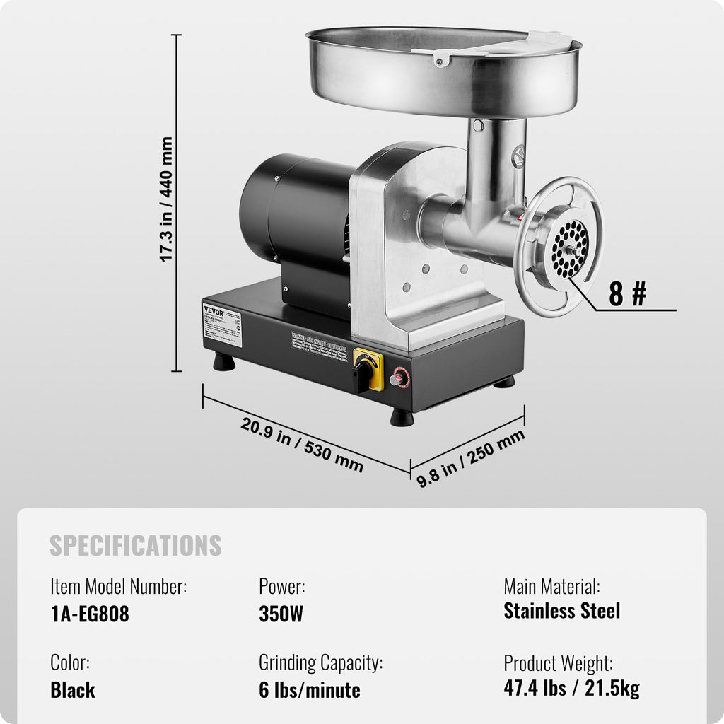 Elektrinė mėsos malimo mašina VEVOR 1A-EG808, 2,7 kg/min našumas