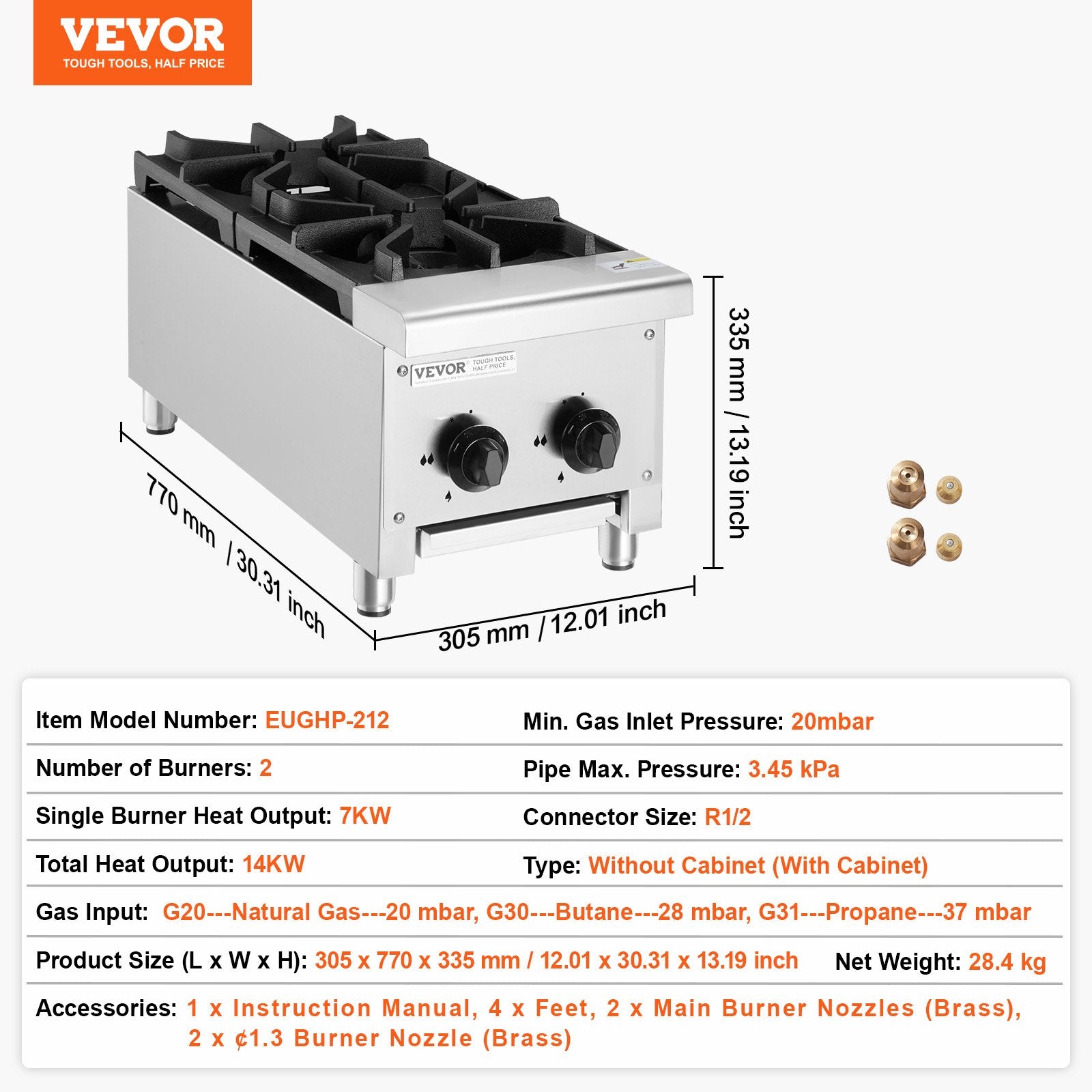 Profesionali dujinė viryklė VEVOR EUGHP-212, 14 kW