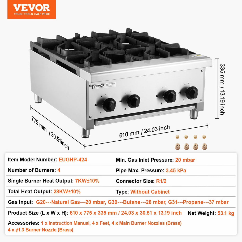 Pramoninė dujinė viryklė VEVOR EUGHP-424, 28 kW