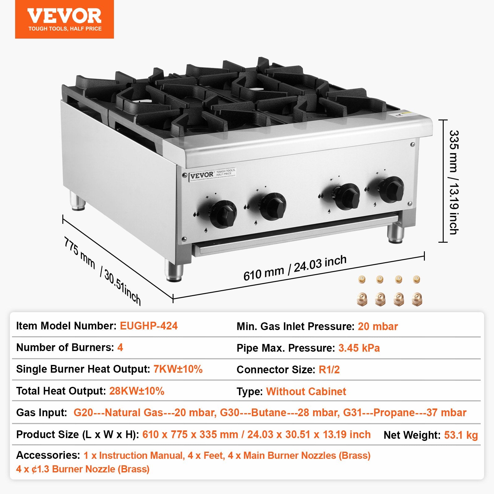 Pramoninė dujinė viryklė VEVOR EUGHP-424, 28 kW