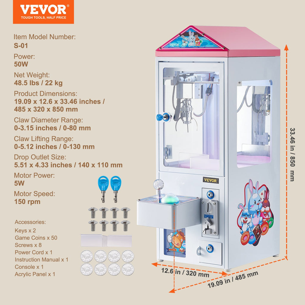 Žaislų griebimo automatas VEVOR S-01, 50W